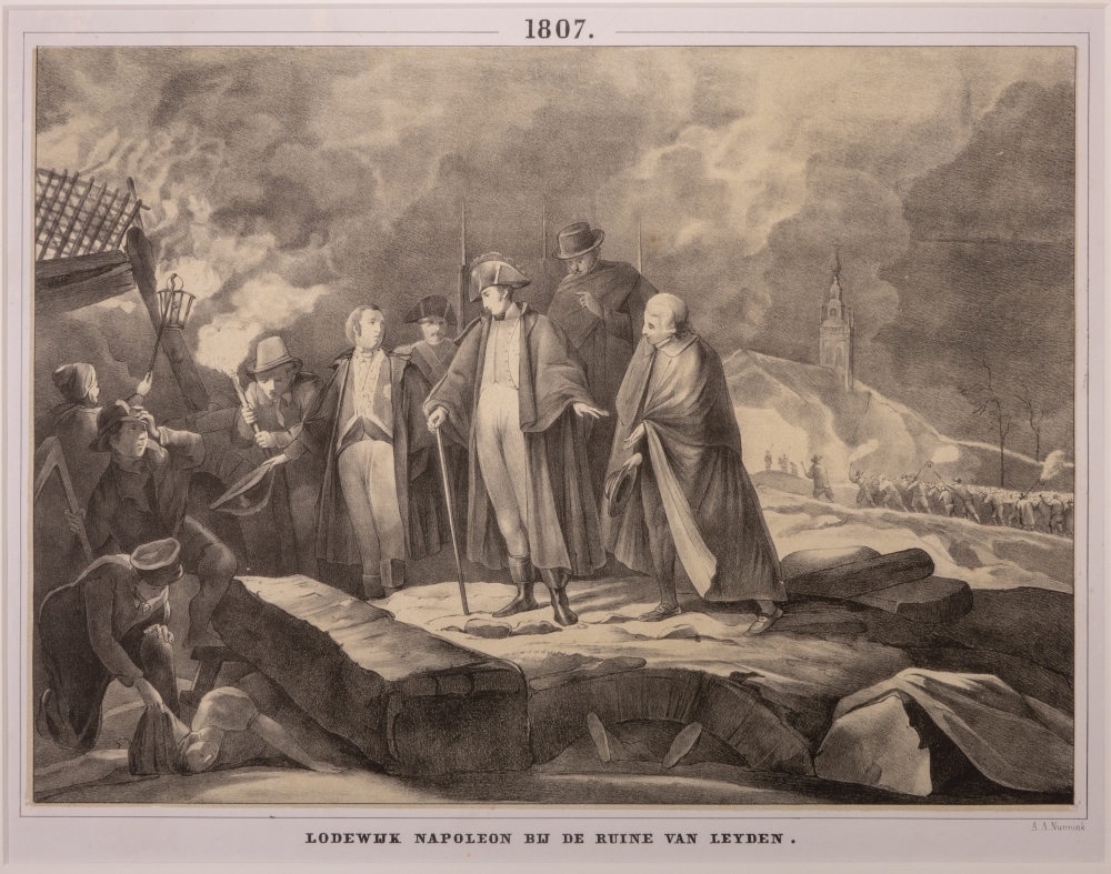 "LODEWIJK NAPOLEON BIJ DE RUINE VAN LEYDEN."