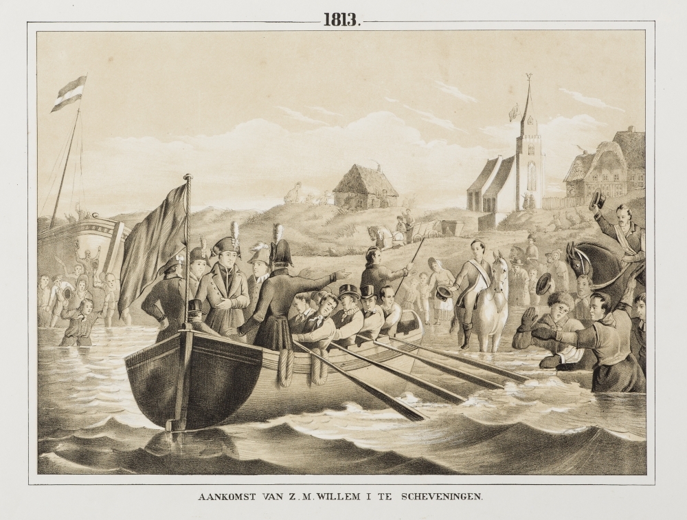 "AANKOMST VAN Z.M. WILLEM I TE SCHEVENINGEN."