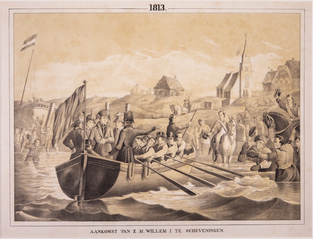 "AANKOMST VAN Z.M. WILLEM I TE SCHEVENINGEN."