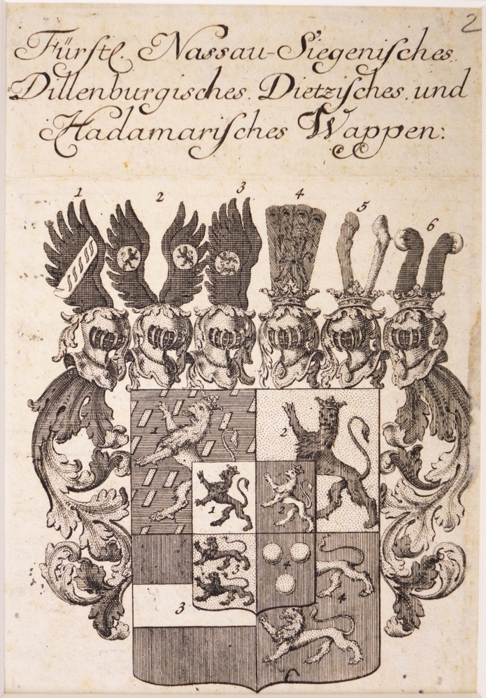 wapens: Wapens van Nassau-Siegen, - Dillenburg, - Dietz, - Hadamar.