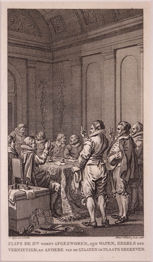 FLIPS DE IIde WORDT AFGEZWOREN, ZIJN WAPEN, ZEGELS ENZ VERNIETIGD, EN ANDERE VAN DE STAATEN IN PLAATS GEGEVEN."