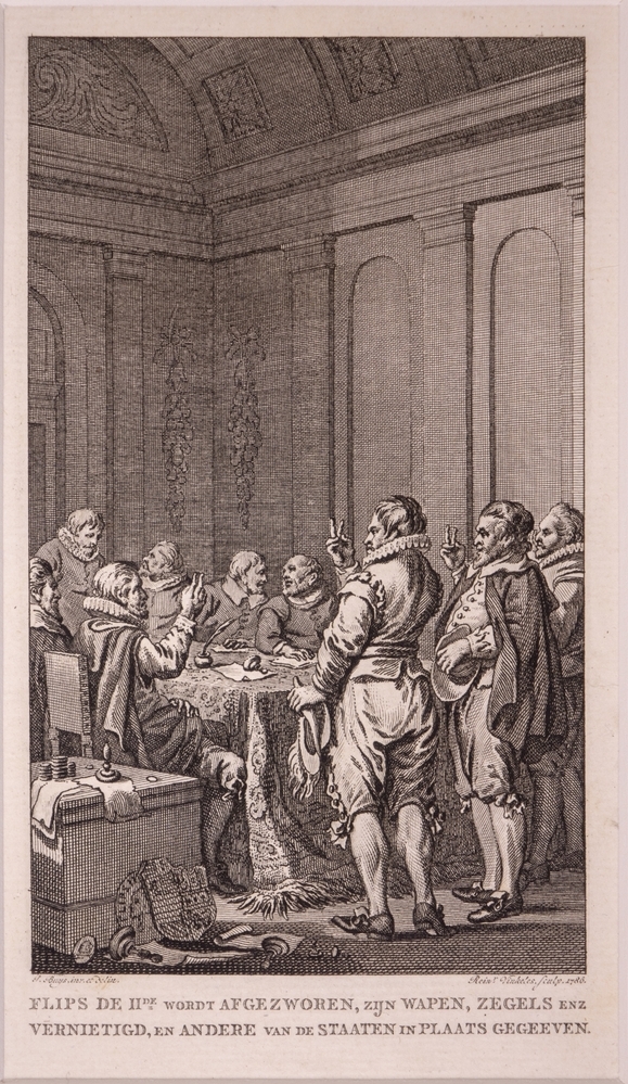 FLIPS DE IIde WORDT AFGEZWOREN, ZIJN  WAPEN, ZEGELS ENZ VERNIETIGD, EN ANDERE VAN DE STAATEN IN PLAATS GEGEVEN."