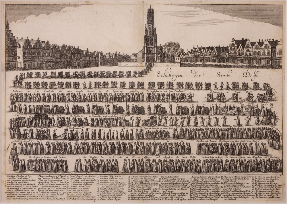 De lijkstoet in Delft bij begrafenis van Maurits.