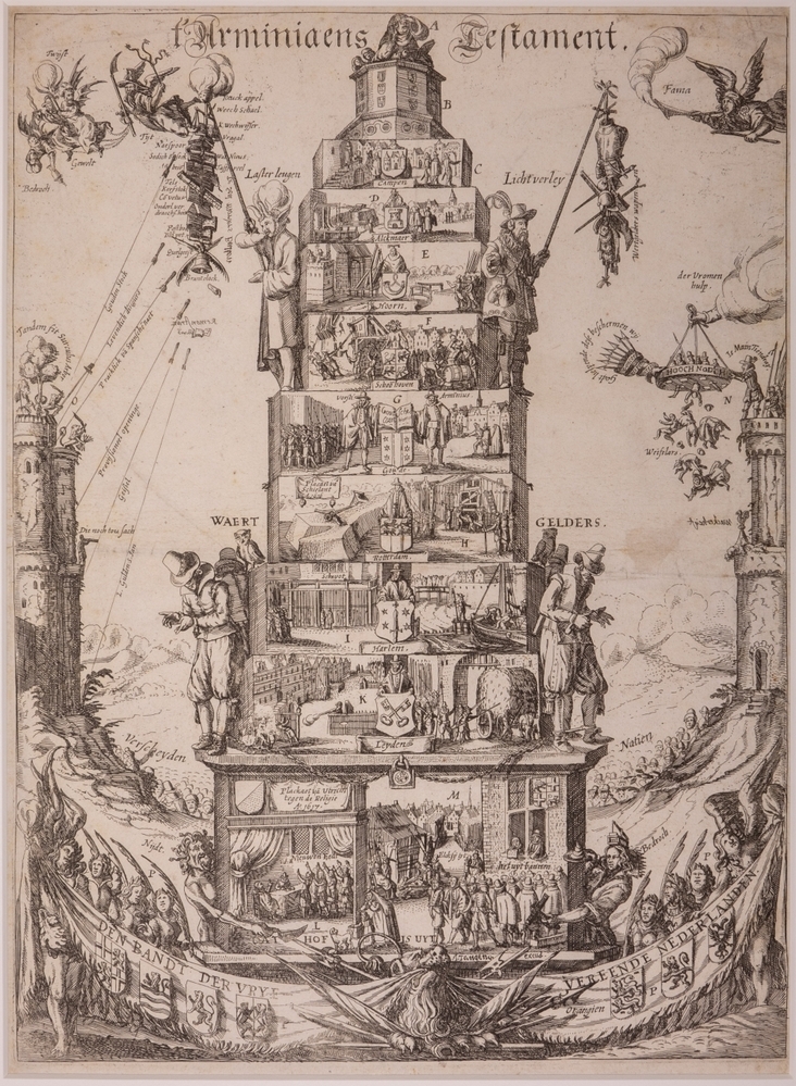 "t'Arminiaens Testament." Zinneprent op de ondergang der Arminiaansche partij.