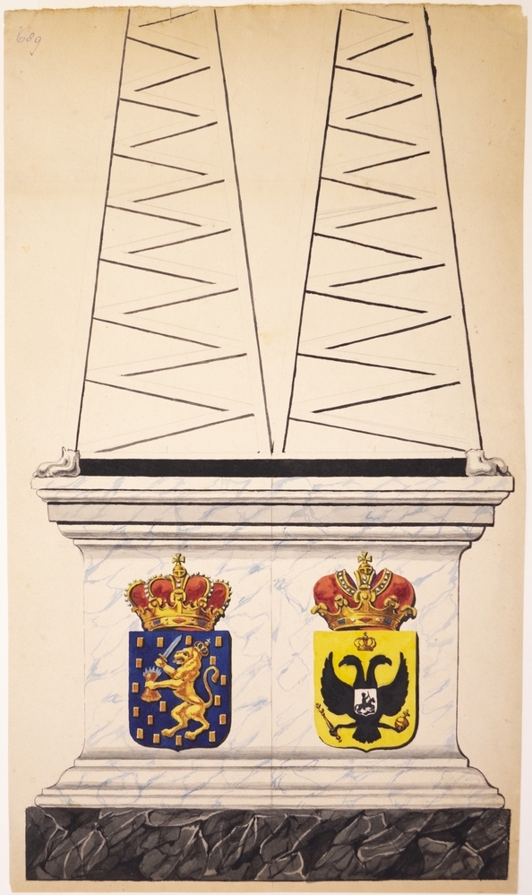 De wapens van Koning Willem II en Anna Paulowna van Rusland.