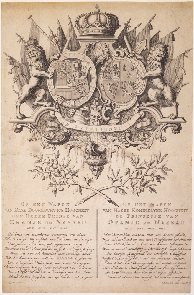 wapens: Wapens van Willem IV en Anna van Hannover.