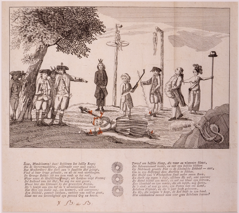 "Staa, Wandelaaren! Staa!" spotprent op de Prinsgezinden.