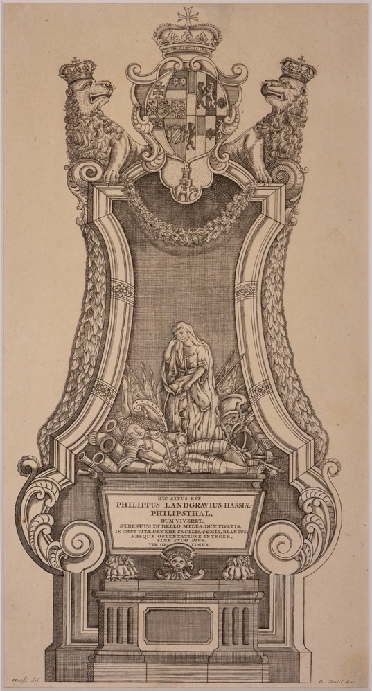 Gedenkplaat voor Philips landgraaf van Hessen Philipstal. (Hij leefde van 1655 - 1721)