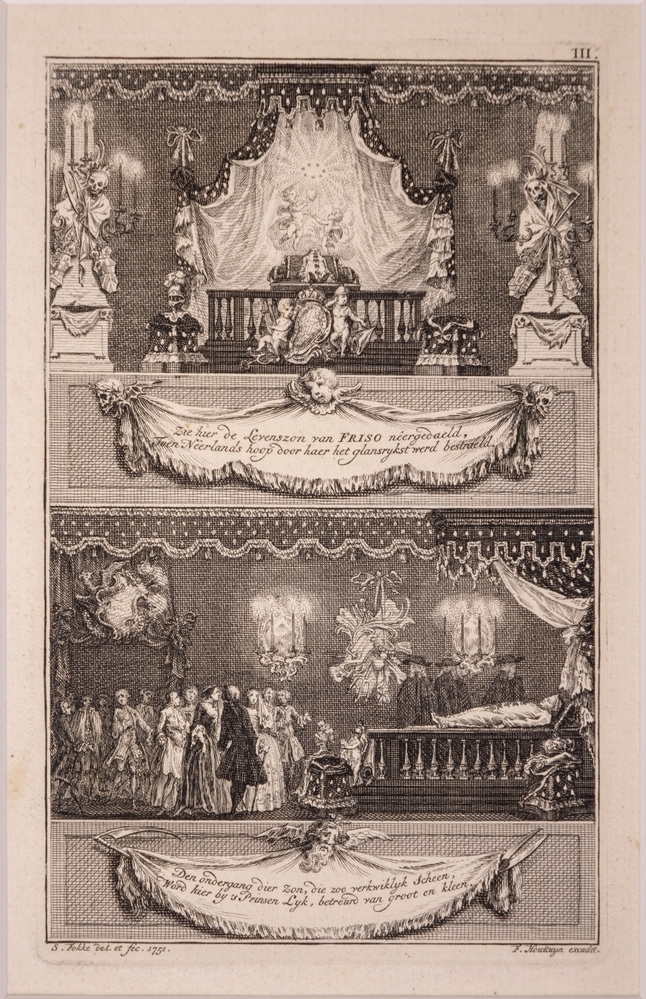 "De zaal en het praalbed van Willem IV."