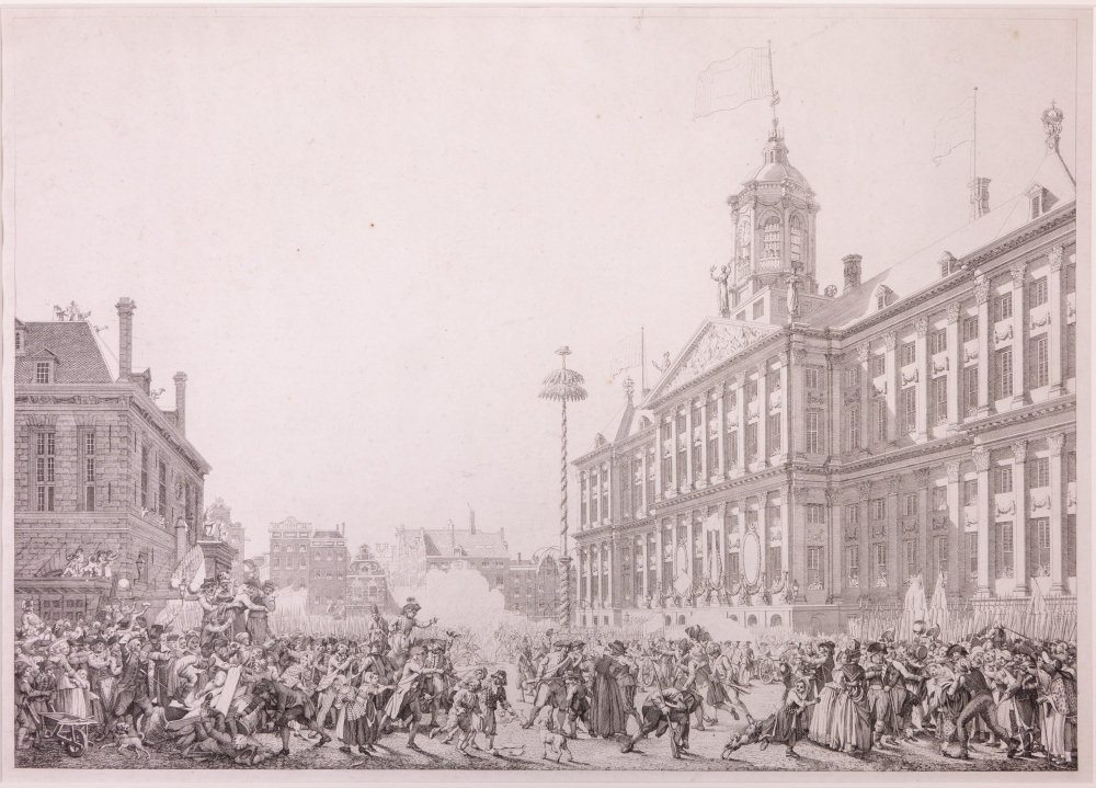 Feest der Vrijheid gevierd bij de inwijding van de Vryheidsboom te Amsterdam, op het plein der Revolutie, 4 maart.