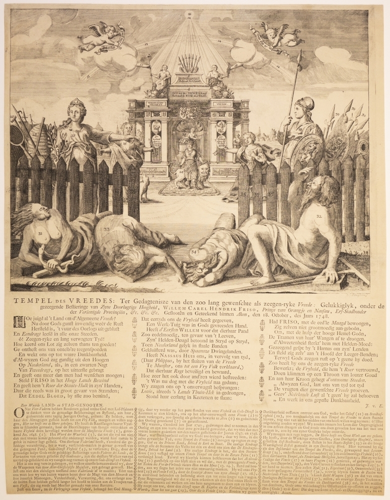 Zinneprent op het Eeuwfeest der Nederlandse Vrijheid in 1748, op de Akensche Vrede.