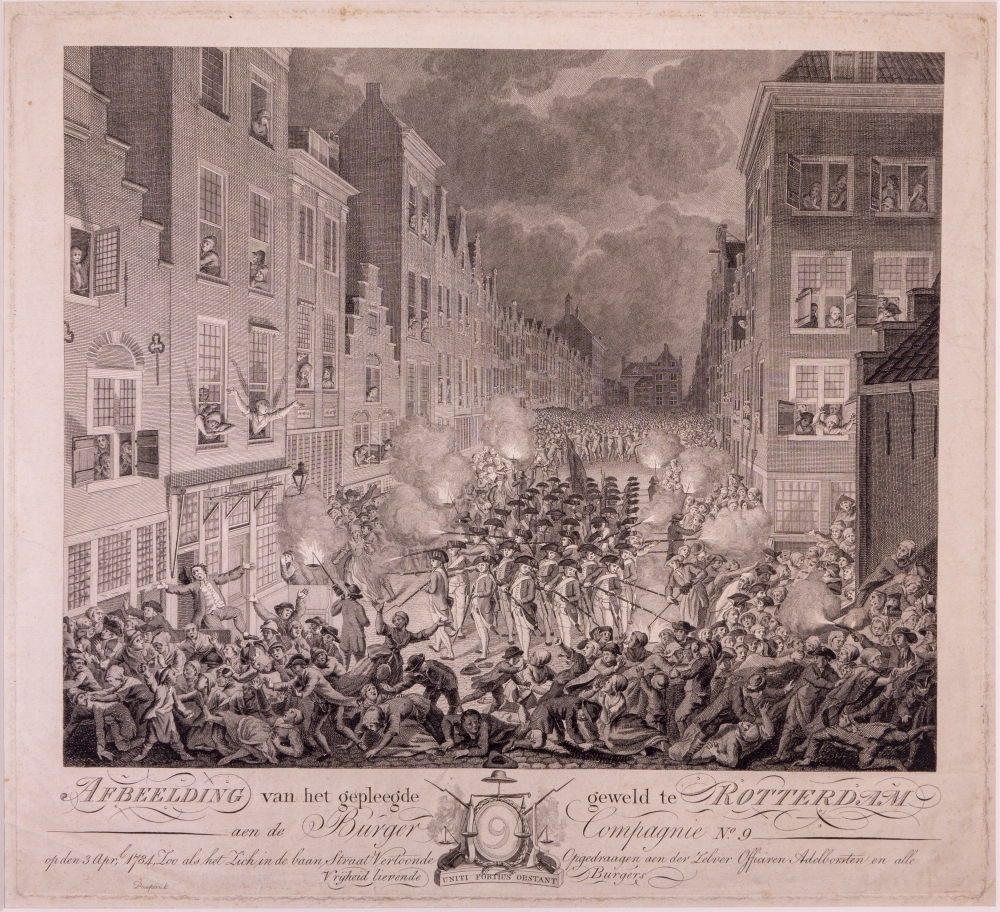 "AFBEELDING van het gepleegde geweld te ROTTERDAM aan de Burger Compagnie No. 9"