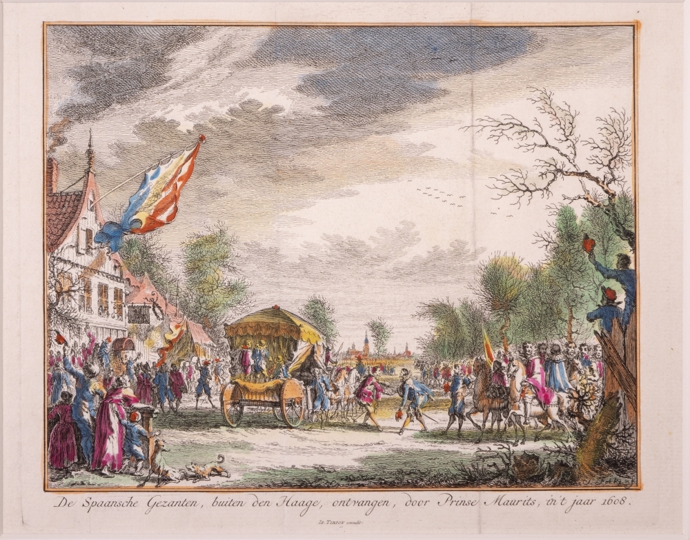 "De Spaansche Gezanten, buiten den Haage, ontvangen, door Prinse Maurits, in 't jaar 1608."