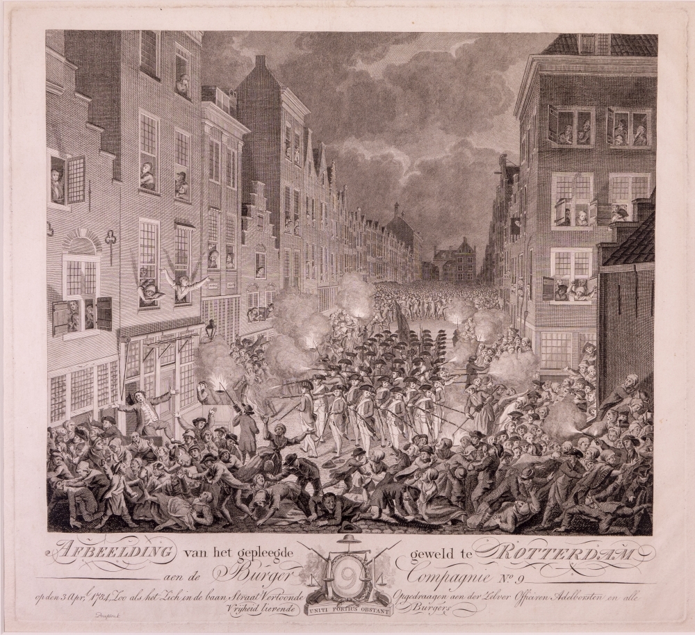 "AFBEELDING van het gepleegde geweld te ROTTERDAM aan de Burger Compagnie No. 9"