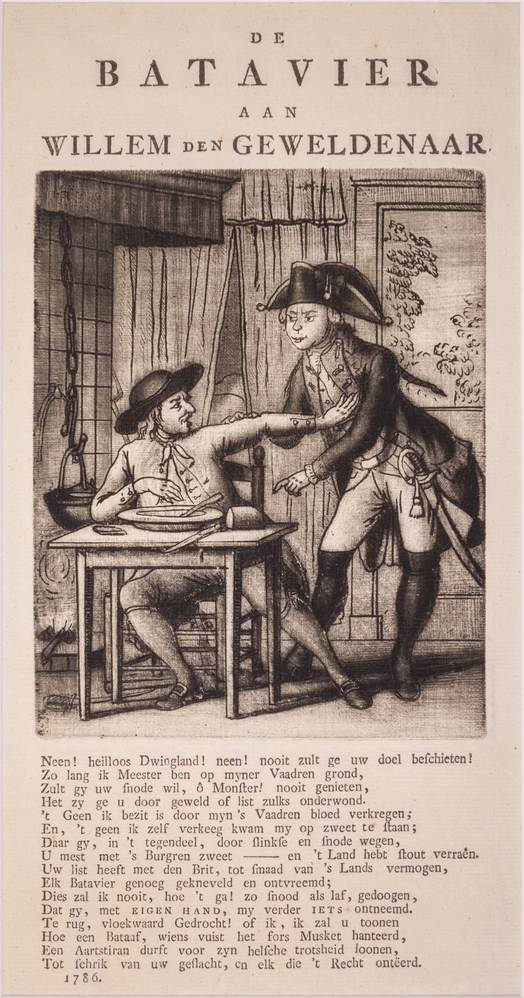 "DE BATAVIER AAN WILLEM DEN GEWELDENAAR." spotprent op Willem V.