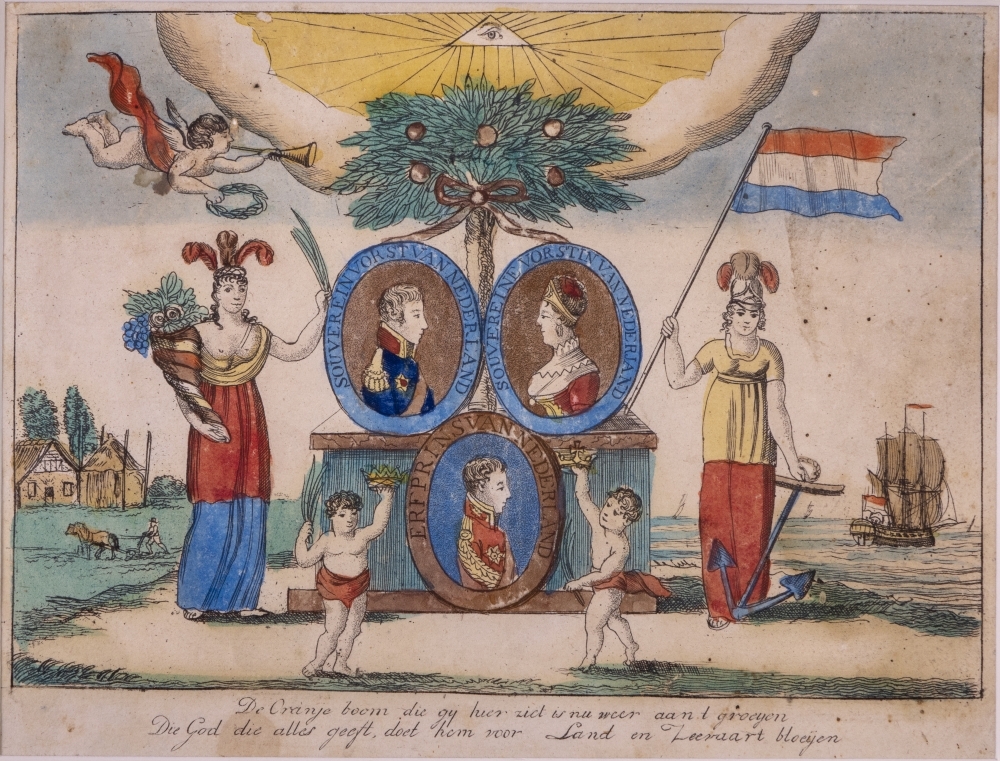 Zinneprent op het herstel van de familie van Oranje.