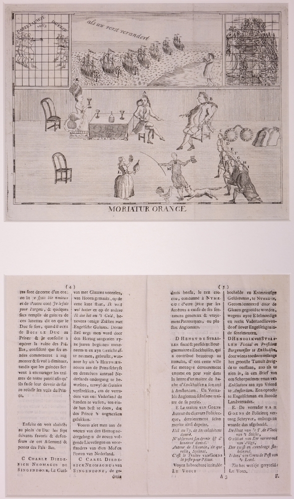 Spotprent op prins Willem V. "MORIATUR ORANGE"