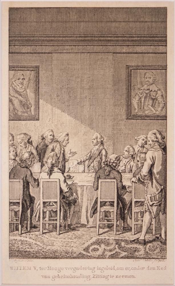 "WILLEM V, ter Hooge vergadering ingeleid, om er, onder den Eed van geheimhouding, Zitting te nemen."