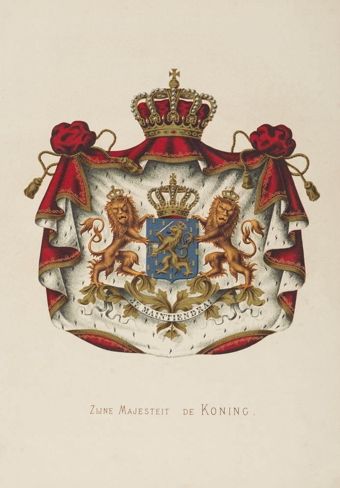 wapens: Het koningswapen van Willem I t/m Koningin Juliana.