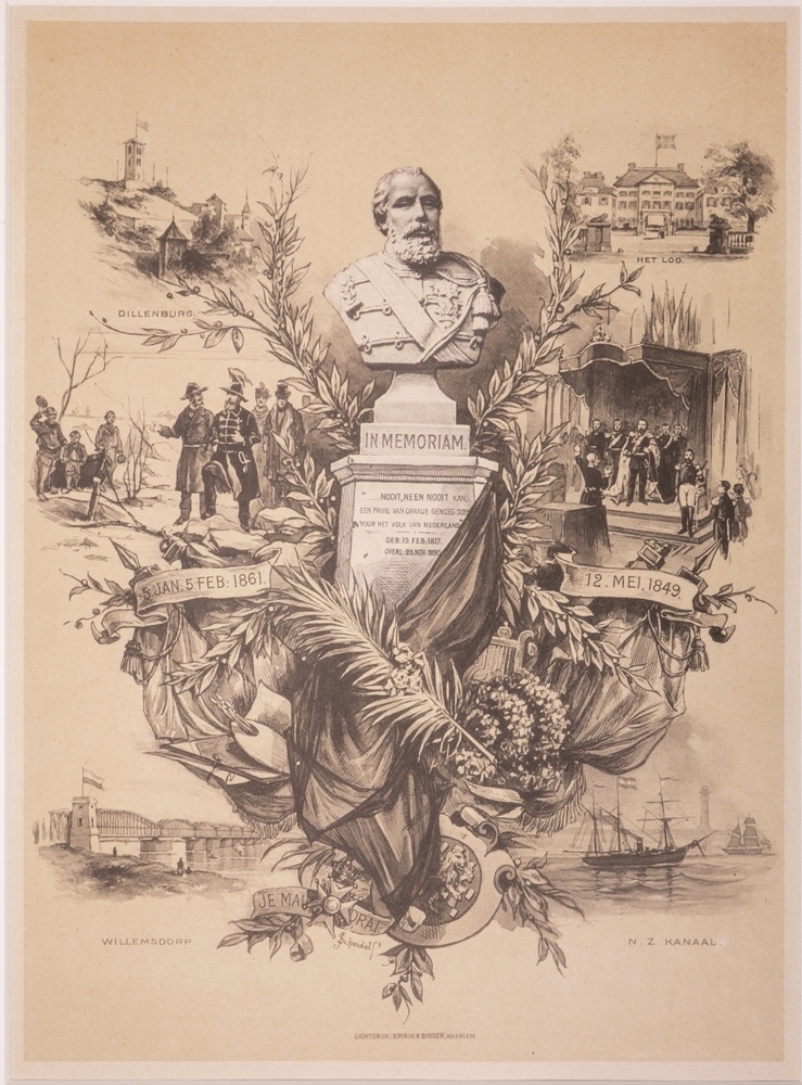 "IN MEMORIAM" Prent bij het overlijden van Koning Willem III.