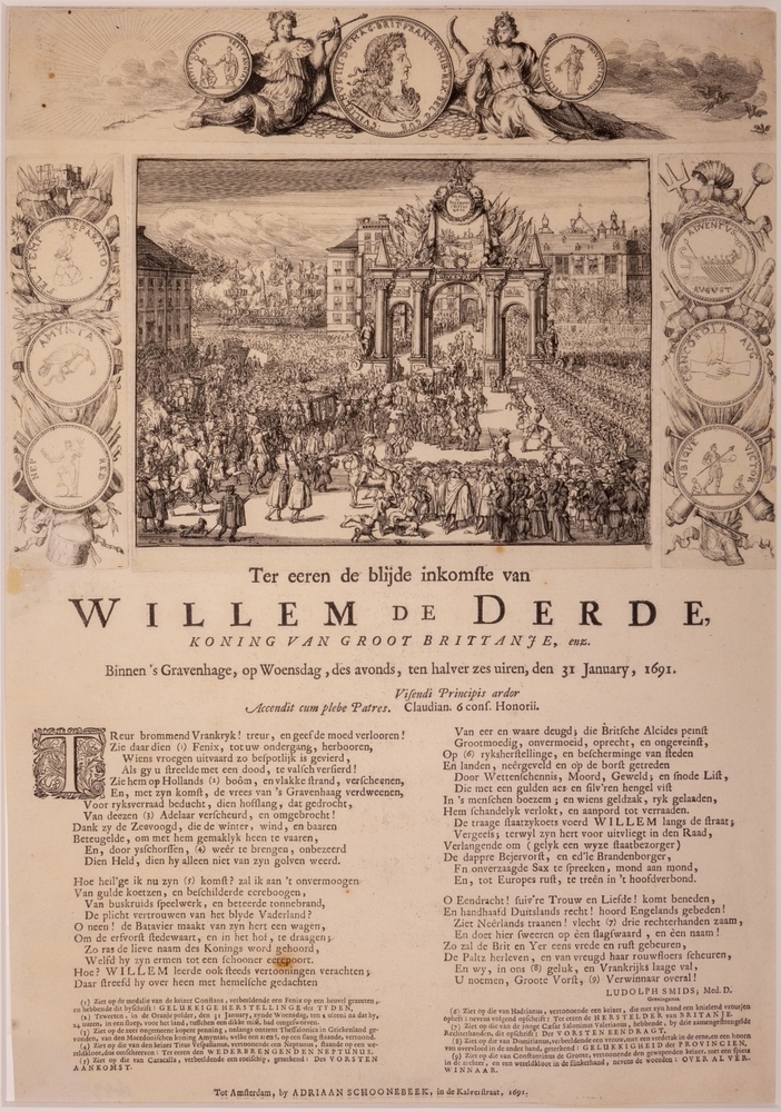 Komst van Willem III in 's Gravenhage na de slag bij Boyne (Ierland) tegen Jacobus II.