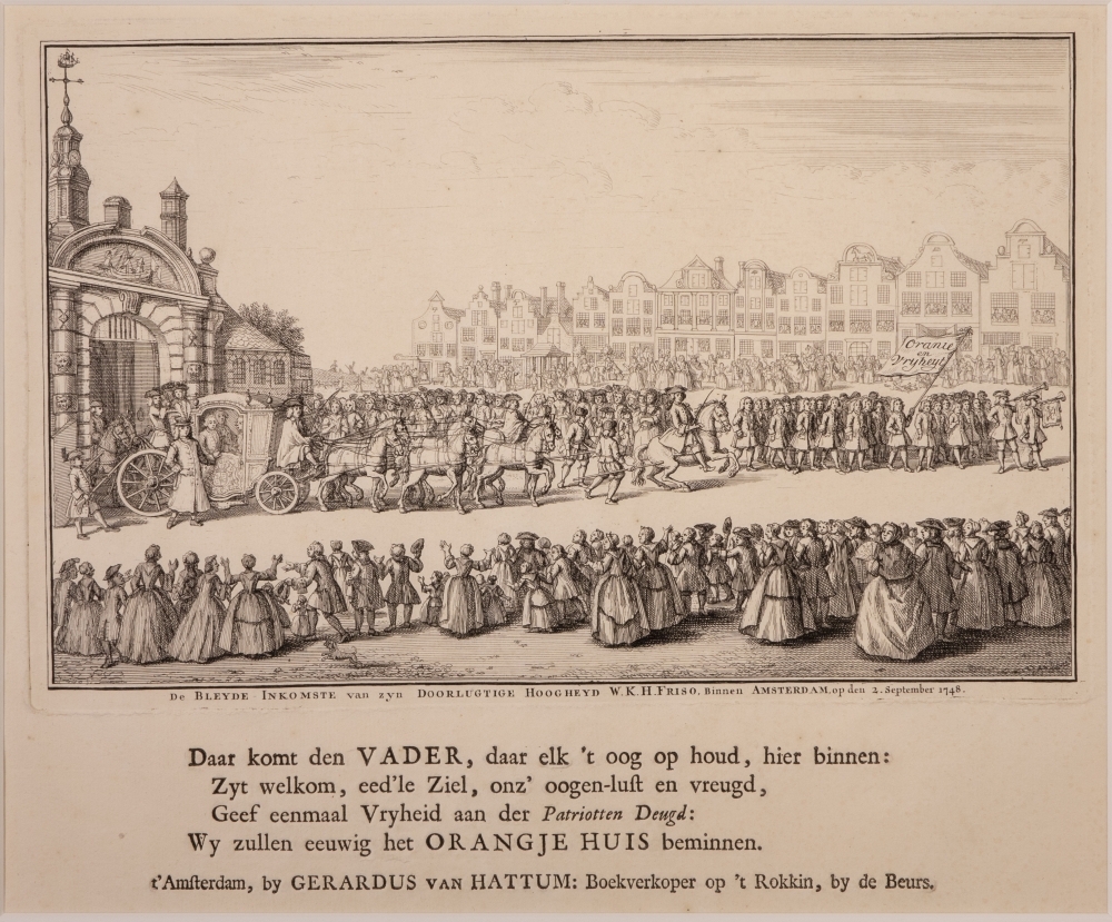 "De BLYDE INKOMSTE van zyn DOORLUGTIGE HOOGHEYD W.K.H. FRISO, Binnen AMSTERDAM, op den 2 september 1748."