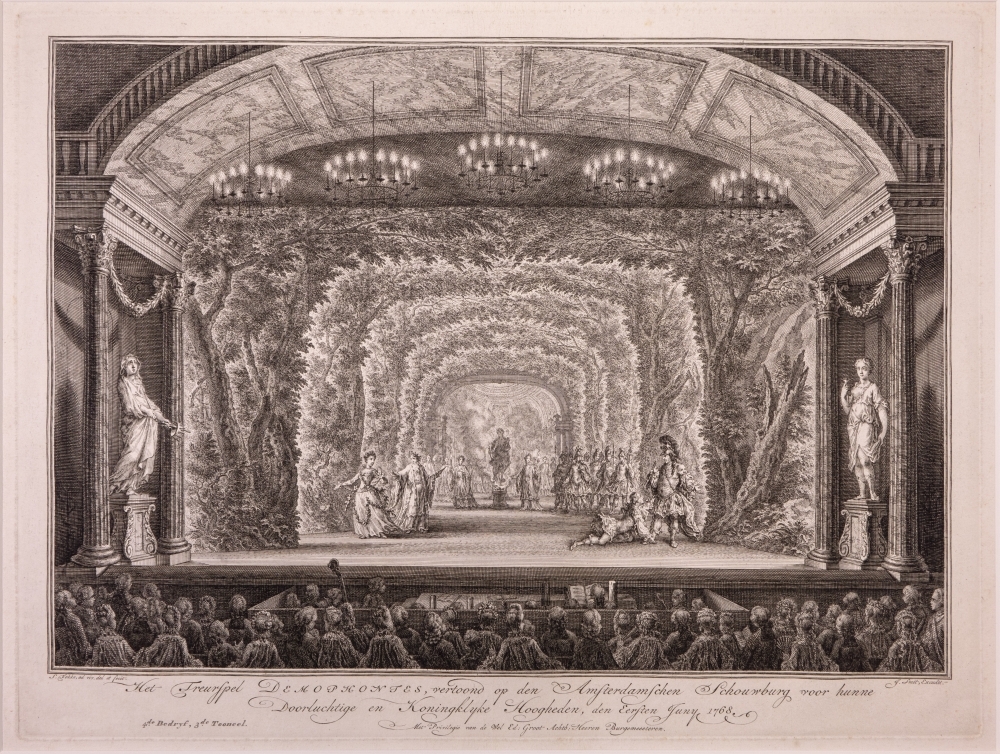 Inkomst en verblijf van Willem V en Wilhelmina te Amsterdam met de vreugdebedrijven en plechtigheden aldaar. "Het treurspel Demophontes vertoond in de schouwburg."