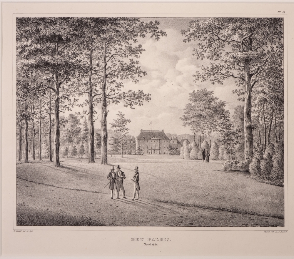 topografie: "HET PALEIS." Litho uit een serie van 12, gezichten in het Park Het Loo.