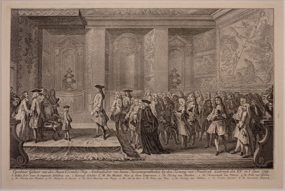 Openbaar gehoor van ambassadeur Cornelis Hop bij Koning Lodewijk XV van Frankrijk, in 1719.