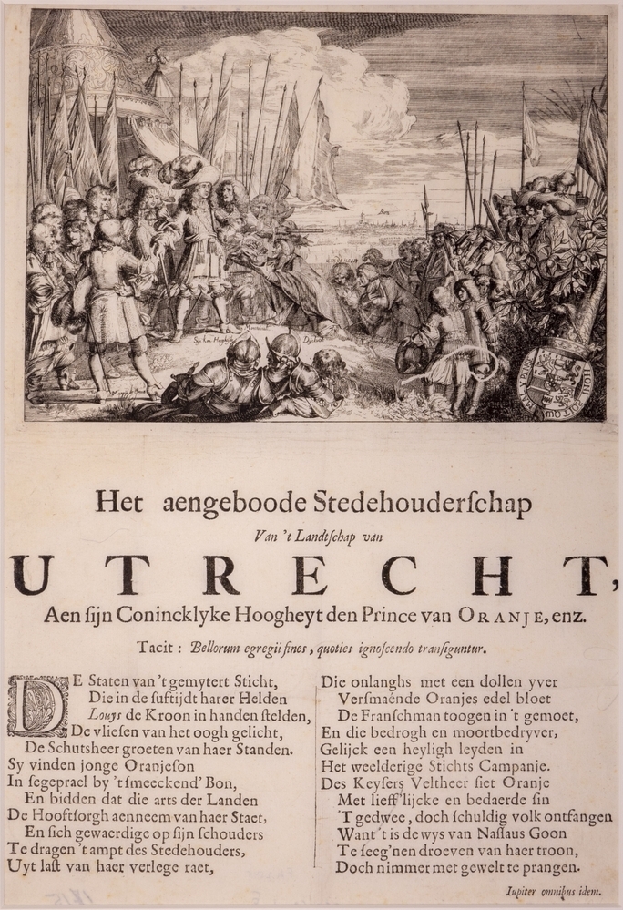 Allegorie op het aanbod Stadhouderschap Utrecht aan Willem III.