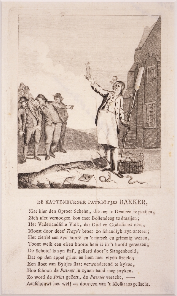 "DE KATTENBURGER PATRIOTJES BAKKER" originele tekening (?) en prent.
