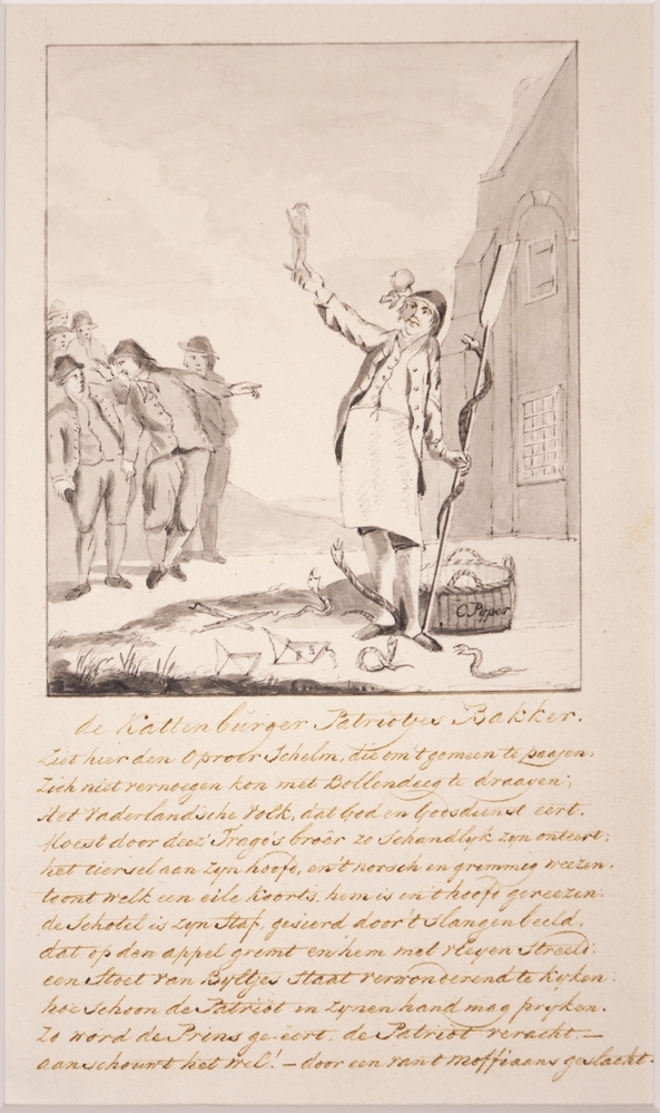 "DE KATTENBURGER PATRIOTJES BAKKER" originele tekening (?) en prent.