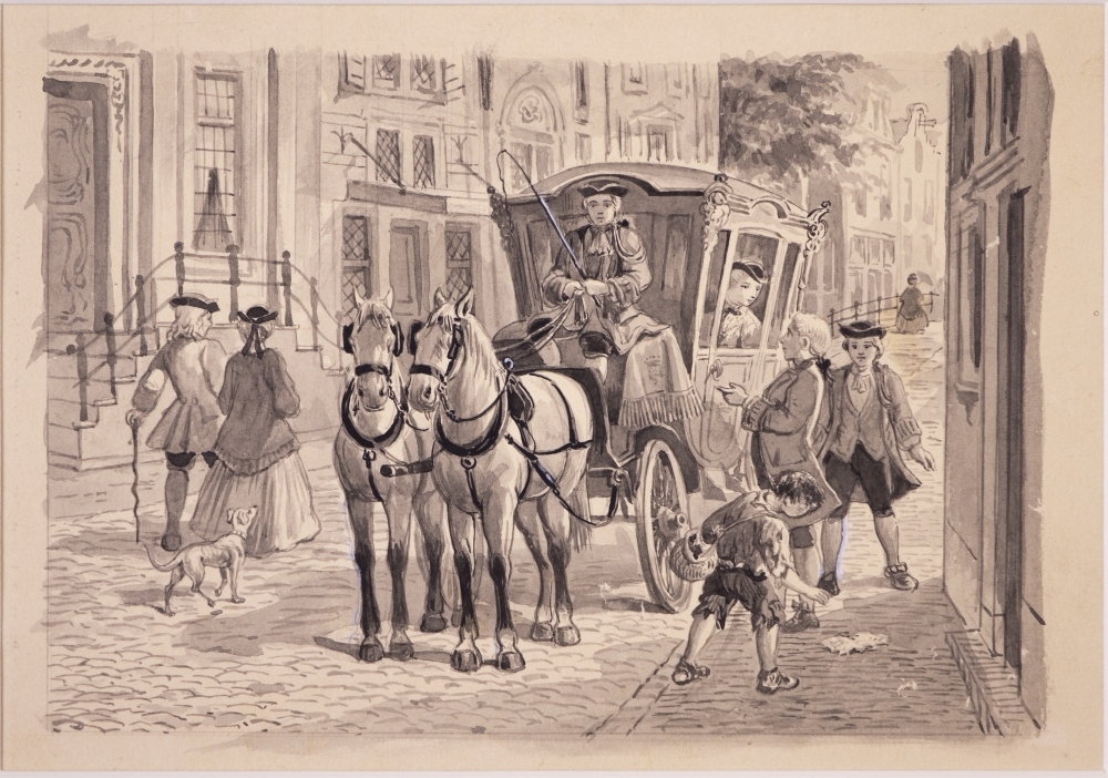 Karos in een straat plm. 1790