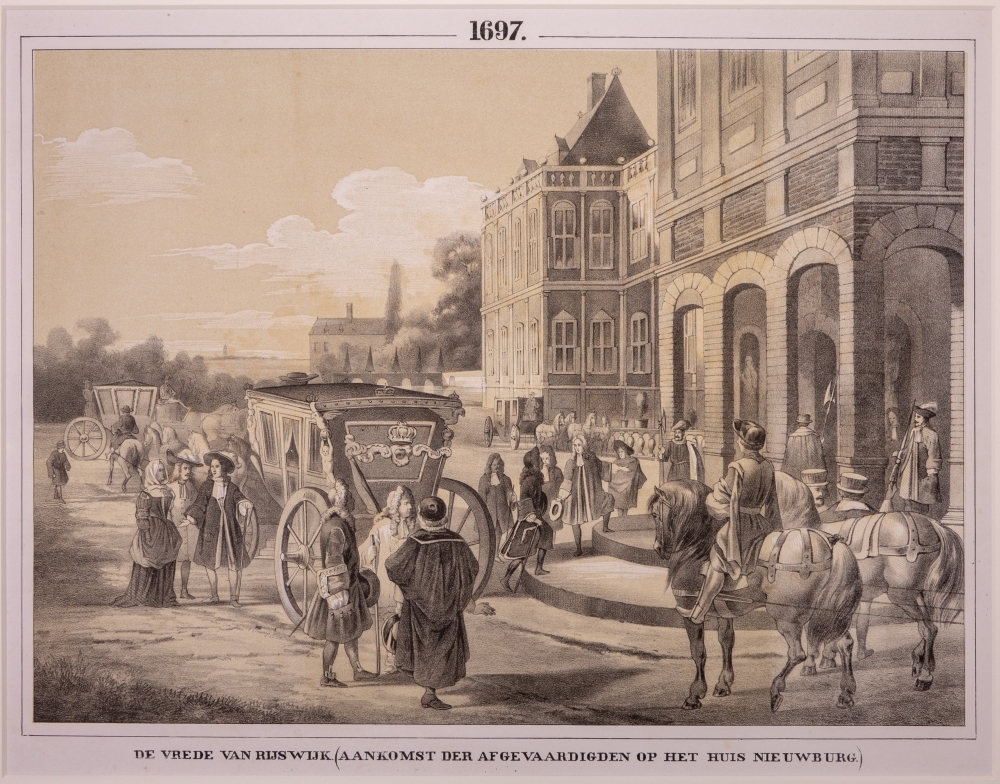 "DE VREDE VAN RIJSWIJK (AANKOMST DER AFGEVAARDIGDEN OP HET HUIS NIEUWBRUG).