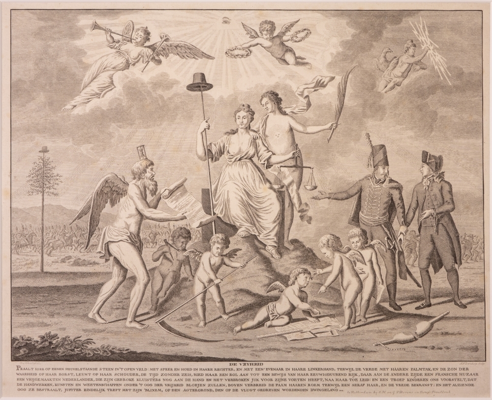 "DE VRYHEID", zinneprent ter eere der Omwenteling.
