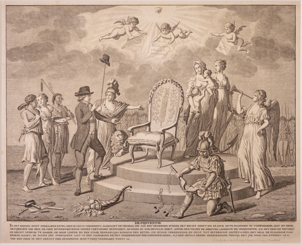 "DE CONVENTIE" zinneprent ter eere der Omwenteling.