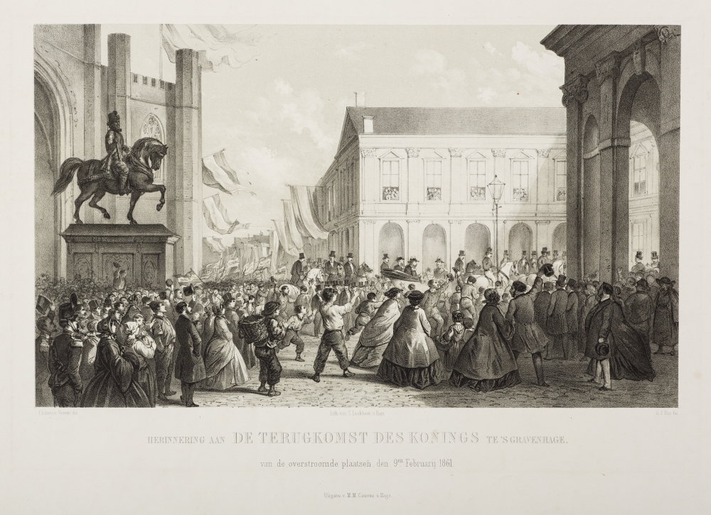 ' HERINNERING AAN DE TERUGKOMST DES KONINGS TE S'GRAVENHAGE. van de overstroomde plaatsen den 9en Februarij 1861