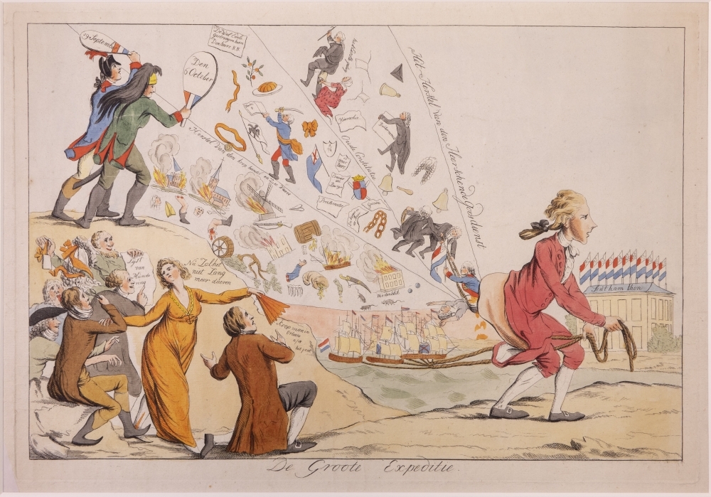 Spotprent op de Expeditie der Engelsen en Russen in Noord-Holland tot herstel van het huis van Oranje. "De Groote Expeditie."