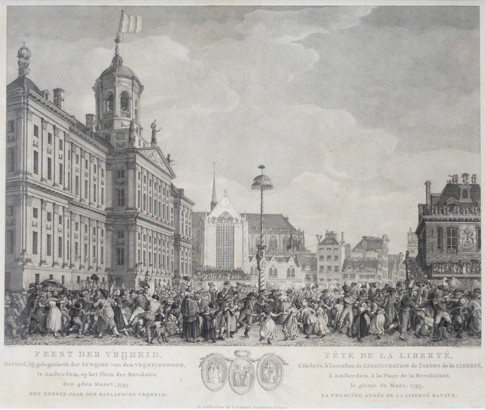 "FEEST DER VRIJHEID, Gevierd, bij gelegenheid der INWIJDING van de VRIJHEIDSBOOM, te Amsterdam, op het Plein der Revolutie den 4den Maart, 1795. HET EERSTE JAAR DER BATAAFSE VRIJHEID."