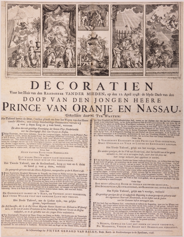 Decoratiën voor het huis van de raadsheer Van Der Mieden, op de dag van de doop van Willem V.