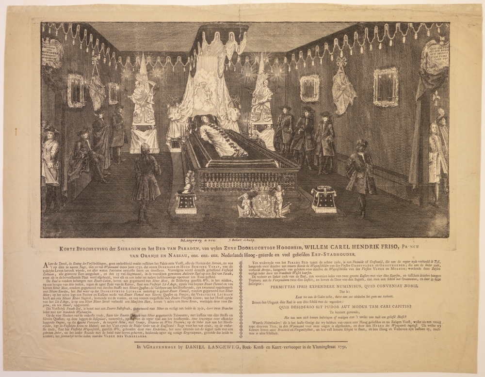 Het praalbed en de zaal waar Willem IV ligt opgebaard.