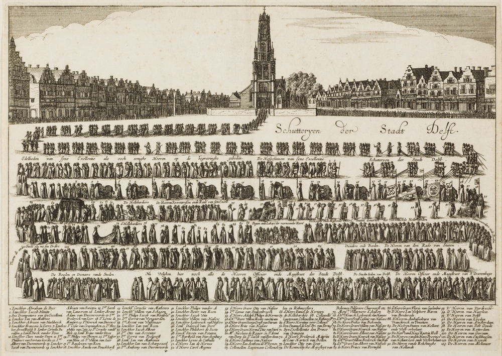 De lijkstoet in Delft bij begrafenis van Maurits.