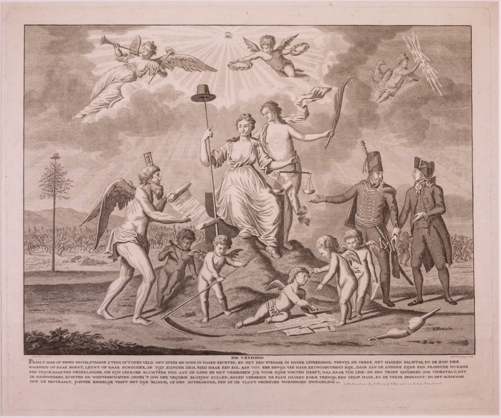 "DE VRYHEID",  zinneprent ter eere der Omwenteling.