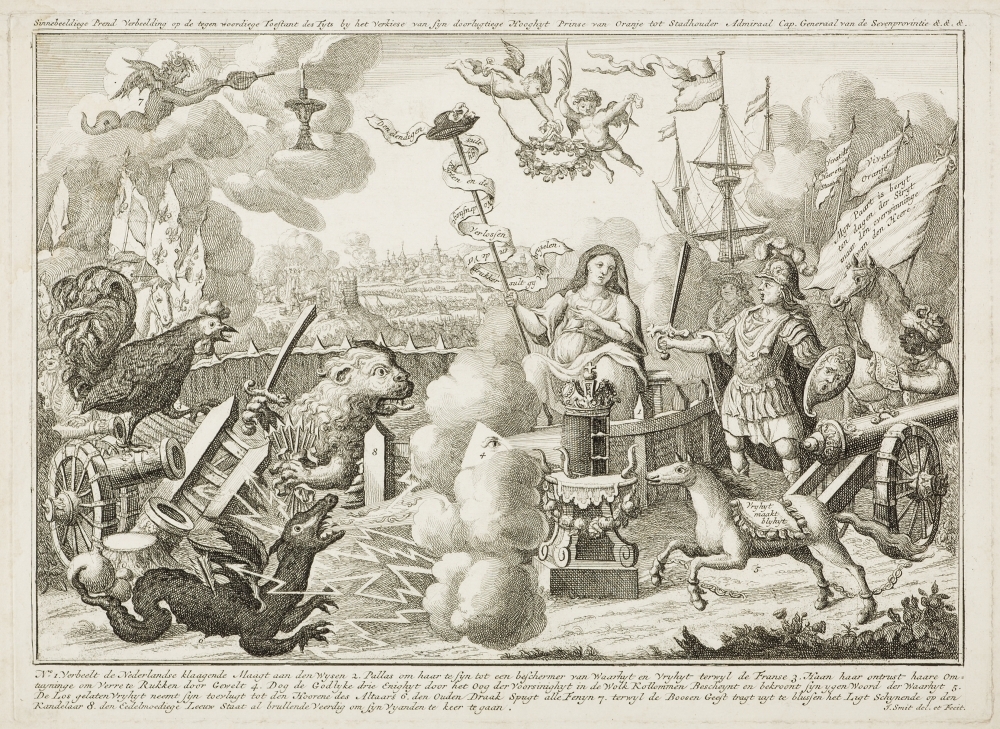 Zinneprent op de verheffing van Willem IV.