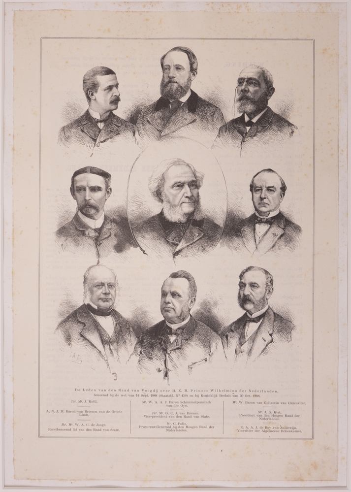 Gegroep.rondom G.C.J.v.Reenen,Vice-pres.Rd.v.State gr.portr.l.vd.rd.vd.vgd.ov.hkh.Pr Wilhelmina d.Ned
