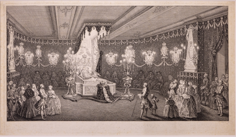 De paradezaal en het praalbed van Princes Anna, weduwe van Willem IV.