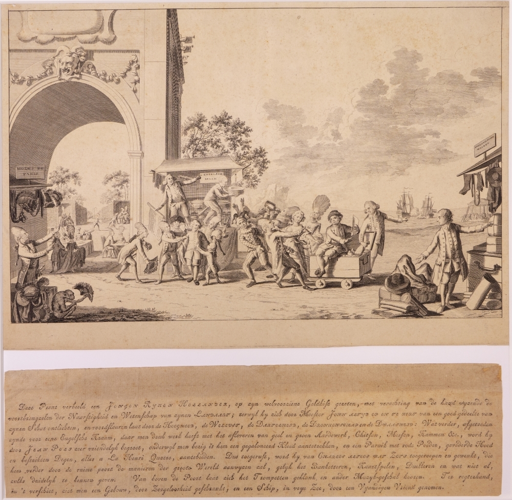 Zinneprent op de wuftheid, vermaakzucht en Engelsgezindheid van het Jonge Holland.