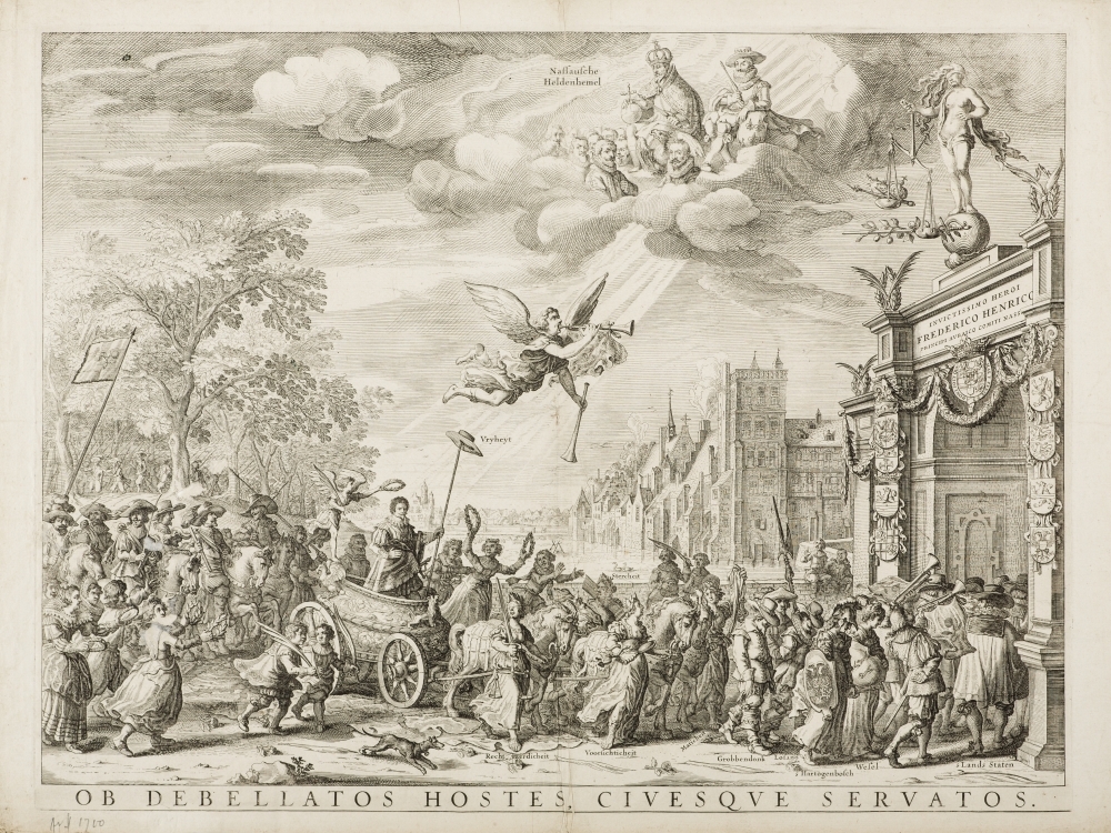Zinneprent ter eere van Frederik Hendrik na de verovering van Den Bosch.
