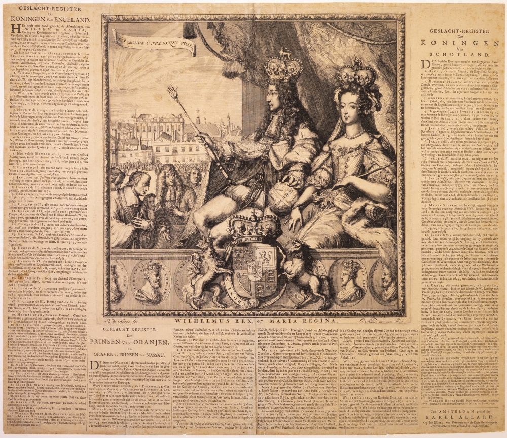 Zinn. voorst. op de kroning van Willem III en Mary Stuart te Londen. "WILHELMUS REX et MARIA REGINA." "sis bonus ô felixque tuis."