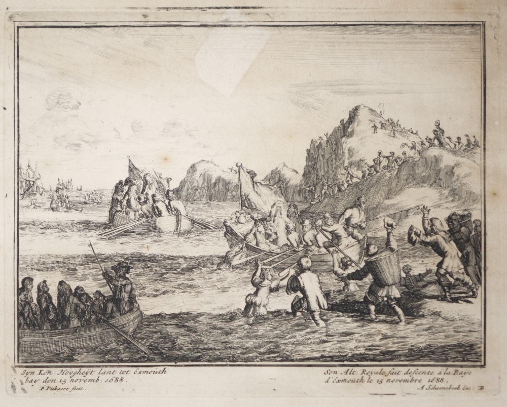 Engelands schouwtoneel verbeeldende de Glorieuze overtocht met het kronen van Willem III en Mary II tot koning en koningin van Groot Brittanie Frankrijk en Ierland etc. 2e deel.